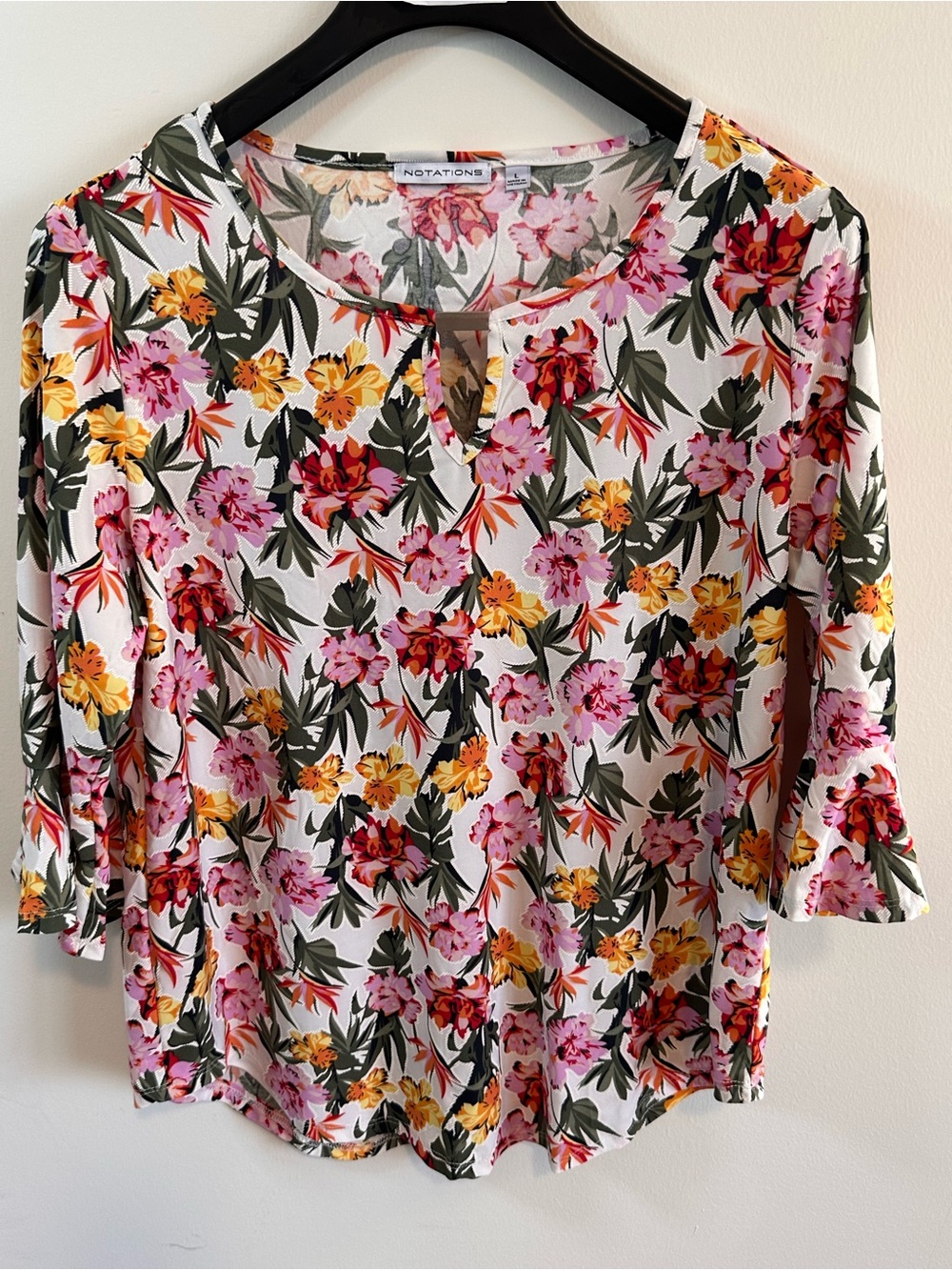Notations Floral Split-Neck Blouse in Pink and Yellow